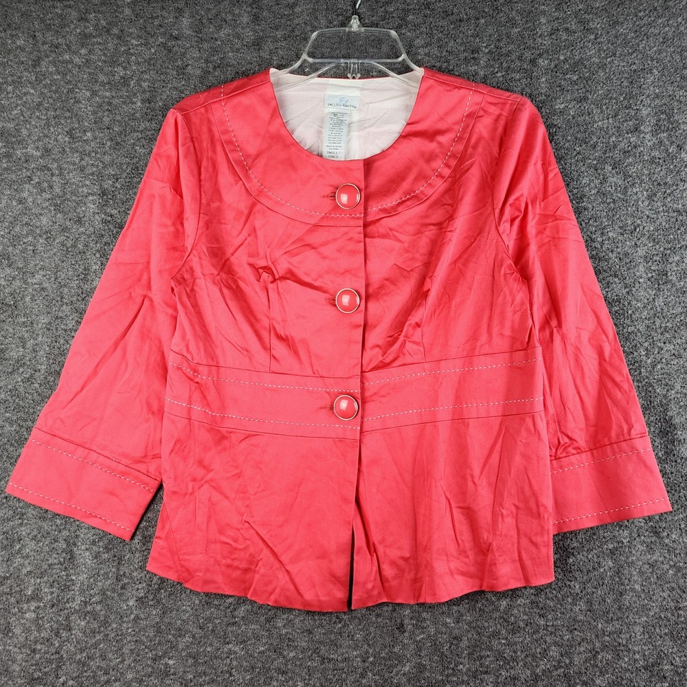 Jaclyn Smith Blazer Women Small 3/4 Sleeve Peter Pan Collar Contrast Stitch